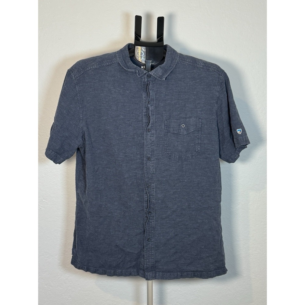 KÜHL Men's L Blue Short Sleeve Button Down Shirt Born In The Mountains Casual